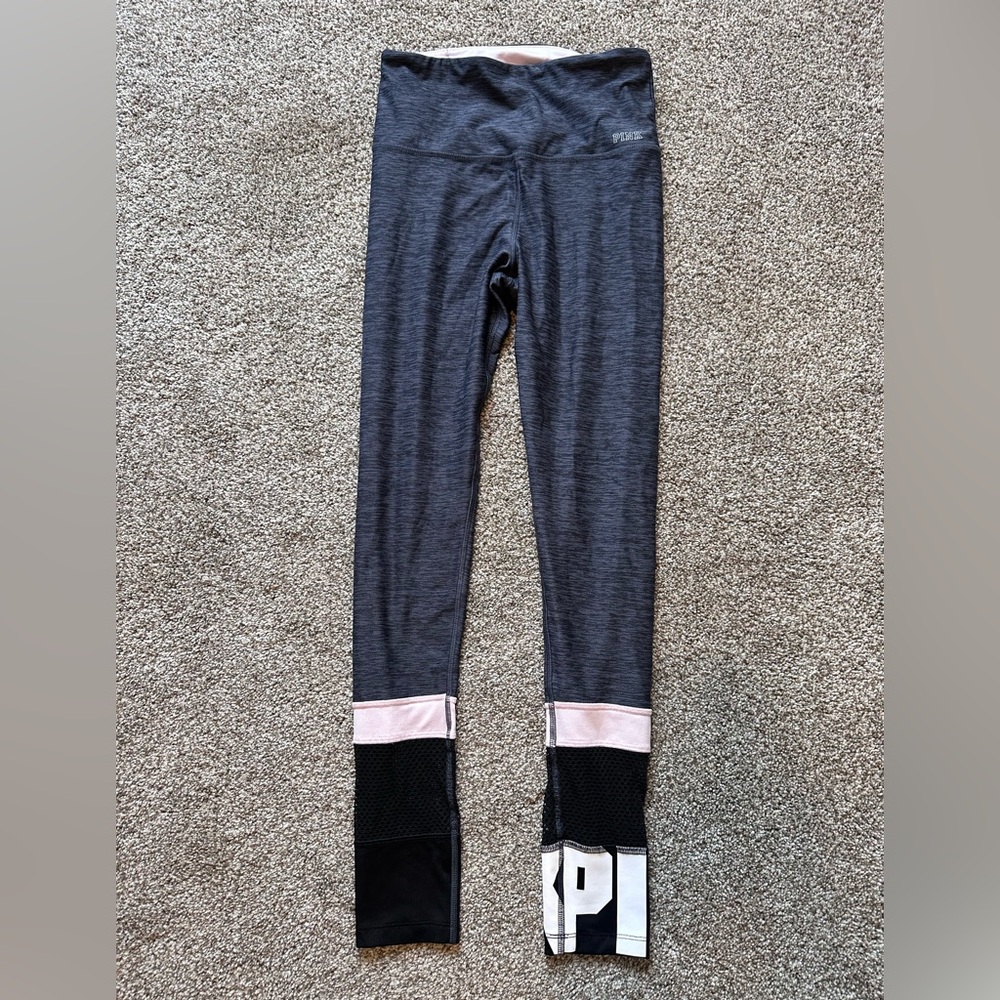 PINK Victoria's Secret Grey Leggings with Light Pink & Black Accents